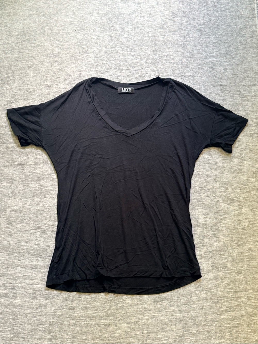 Luxe Black V-Neck Short Sleeve Tee
